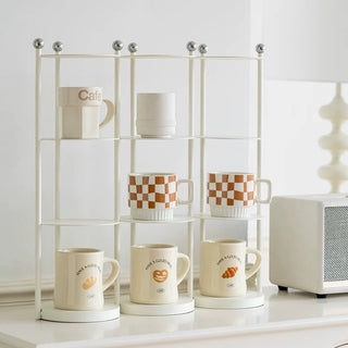 Iron Frame Tier Storage Display Rack  with Cup Holder