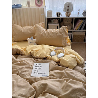 Cream Yellow Check Pattern Duvet Cover Set 2 Sizes  All Seasons
