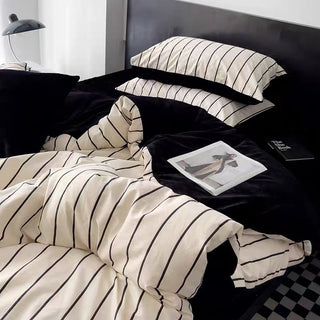 Ivory Black Stripe Winter Duvet Cover Set