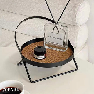 Iron Leather Single Tier Round Tray  Storage