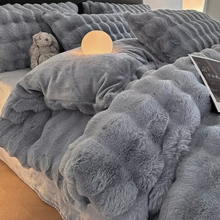 Blue Gray Fluffy and Soft Duvet Cover Set 2 Sizes  Bed Cover Bedding Cover