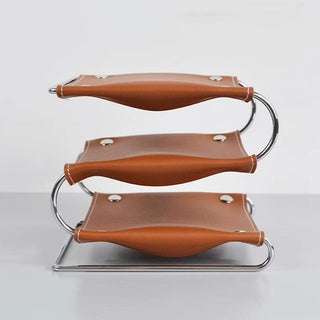 Silver Frame Three-Tier Leather Accessory Tray   Small Item Storage