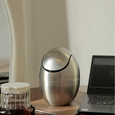 Stainless steel egg-shaped tabletop dustbin with lid