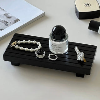 Legged Black Wood Rectangular Tray Small Item Holder Accessory Tray
