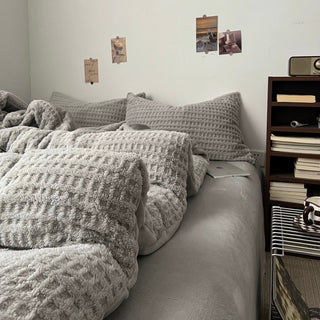 Gray Thick Milk Fleece Winter Duvet Cover Set