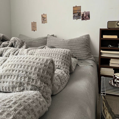 Gray Thick Milk Fleece Winter Duvet Cover Set