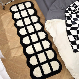 White Black Grid Long Rug Mat Absorbent 50 x 160 cm Kitchen Mat
