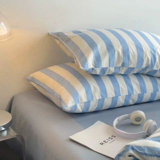 Blue and White Wide Stripe Cotton Duvet Cover Set   Bed Cover  All Seasons