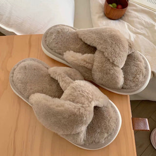Cross Faux Fur Fluffy Room Shoes  Indoor Slippers