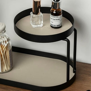 Iron Leather Black Frame Asymmetrical Storage Three-Tier Tray Rack