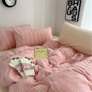 Pink Cream Double Stripe Winter Duvet Cover Set
