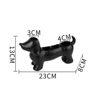 Dachshund motif ceramic toothbrush holder dog-themed storage bathroom sink.