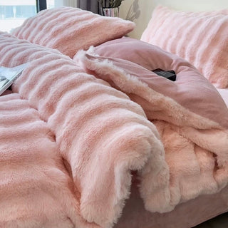 Pink fluffy soft duvet cover set bed cover bedding cover
