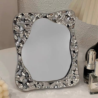 Silver Textured Tabletop Mirror  Mirror Tray