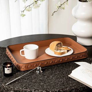 Braided Geometric Pattern Leather Rectangular Large Tray  Storage Cafe Tray