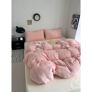 Pink Cream Double Stripe Winter Duvet Cover Set