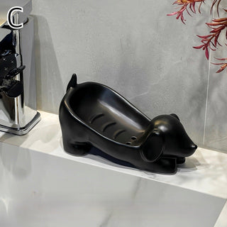 Dachshund motif ceramic soap dishin  soap holder tray.