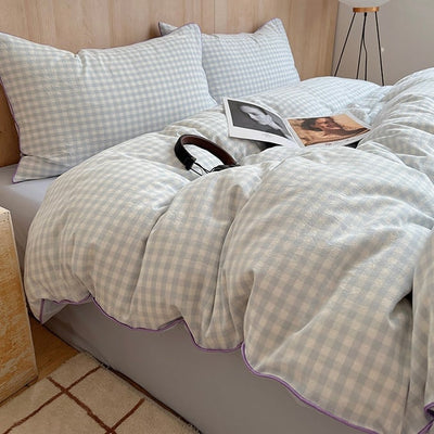 Piping Gingham Check Pattern Duvet Cover Set  Bed Cover All Season
