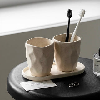 Natural Ceramic Oval Accessory Tray Small Item Holder Plate Tray for Bathroom Sink