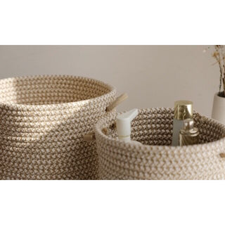 Handled Rope Braided Small Item Storage Basket Set   Set of 2