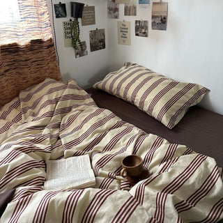 Brown Stripe Duvet Cover Set  Bed Cover