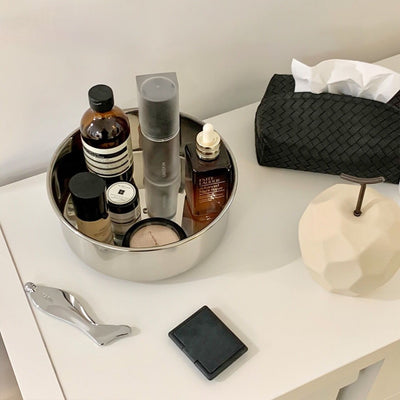 Stainless steel degree rotating round storage tray