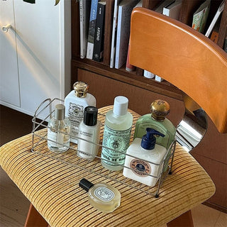 Stainless steel silver slim rectangular storage rack for perfume and cosmetics