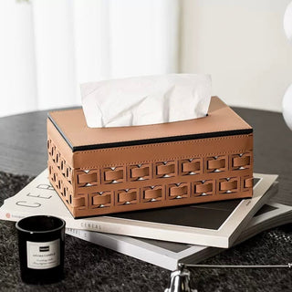 Braided Geometric Pattern Leather Tissue Box  Tissue Case