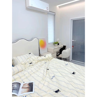 Ivory Cat Stripe Duvet Cover Set  Bed Cover Cat