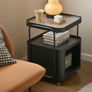 Castered Iron Glass Square Storage Wagon  Side Table