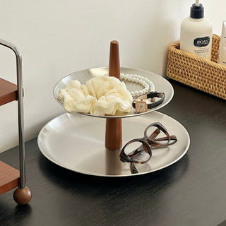 Stainless Steel Wood Two-Tier Accessory Storage Tray Display