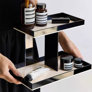 Monochrome Clear Acrylic Two-Tier Storage Display Rack   Perfect for Cosmetics and Perfumes