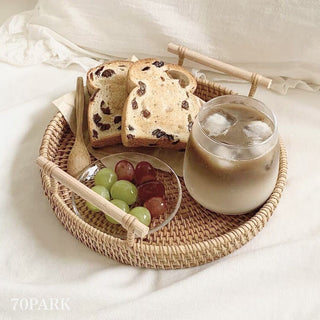 Large Rattan Round Tray with Handle Small Item Container