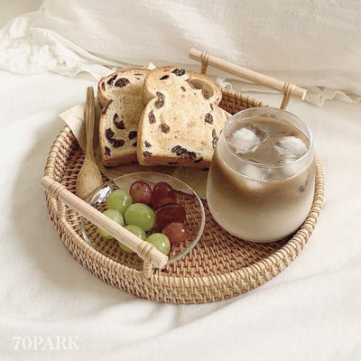 Large Rattan Round Tray with Handle Small Item Container