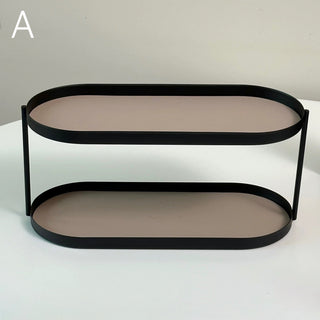 Iron Leather Oval Large Two-Tier Tray  Storage Rack