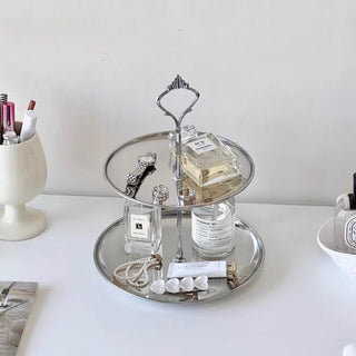 Stainless steel two-tier accessory tray display