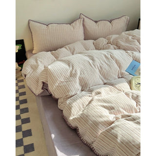 Striped Stitch Velvet-like Winter Duvet Cover Set