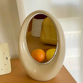 Oval plump frame tabletop mirror silver