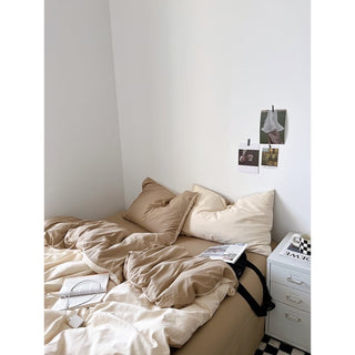 Beige Two-Tone Plain Duvet Cover Set