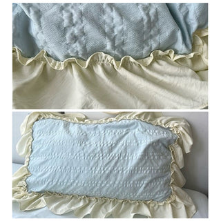 Frill Washed Cotton Duvet Cover Set  Blue Bed Cover