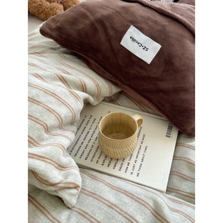 Beige Brown Double Stripe Milk Velvet Winter Duvet Cover Set