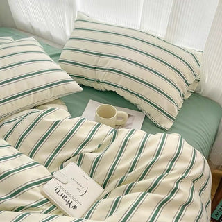Green Double Stripe Duvet Cover Set