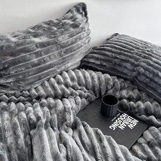 Faux Fur Striped Gray Winter Duvet Cover Set