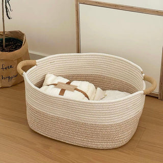 Rope Braided Handled Small Item Storage Basket Large Capacity