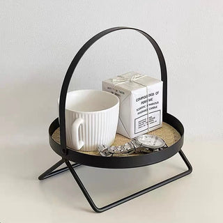 Iron Leather Single Tier Round Tray  Storage
