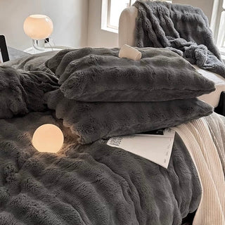 Dark Gray Fluffy and Soft Duvet Cover Set  Bed Cover Bedding Cover