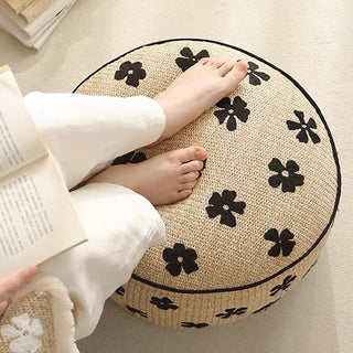 Straw material Flower Bead Cushion Pouf  Chair
