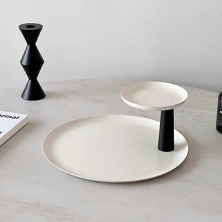 Monochrome Movable Two-Tier Round Tray  Storage
