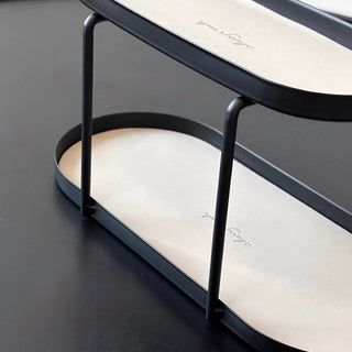 Iron Leather Oval Two-Tier Tray Storage Rack