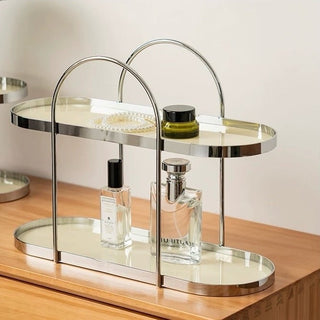 Silver Arch Frame Oval Two-Tier Storage Rack  Perfume Storage